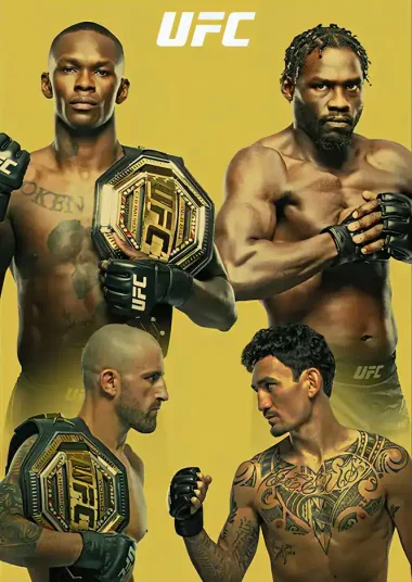 Four mixed martial arts fighters with championship belts
